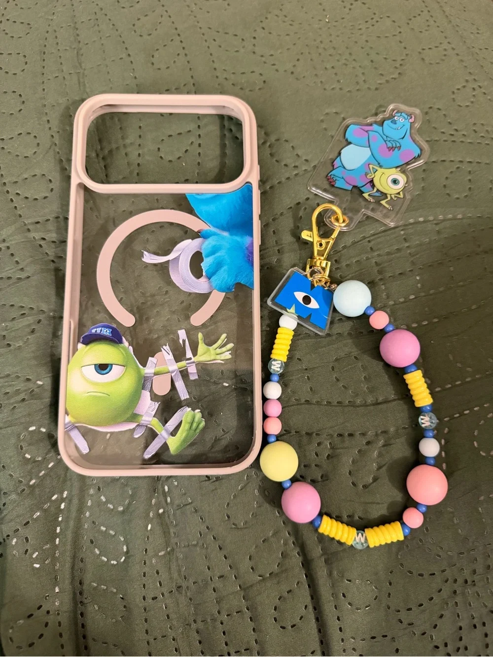 Monsters Inc 17 pro max case with Beaded Keychain
